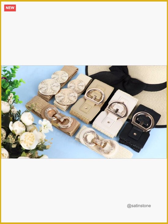 Straw Woven Elastic Belt Wide Stretch Waistband for Dress Boho Summer Belt main image 7